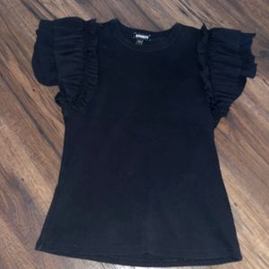 Express ruffle sleeve top black